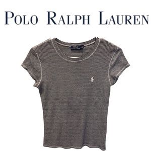 Polo Ralph Lauren Black and White Striped Women’s Tee. Size Medium.